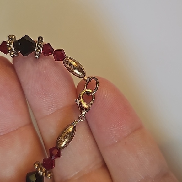 Aurora Borealis and Ruby Swarovski Crystal Bracelet with Gold Spacer Beads - Picture 3 of 6